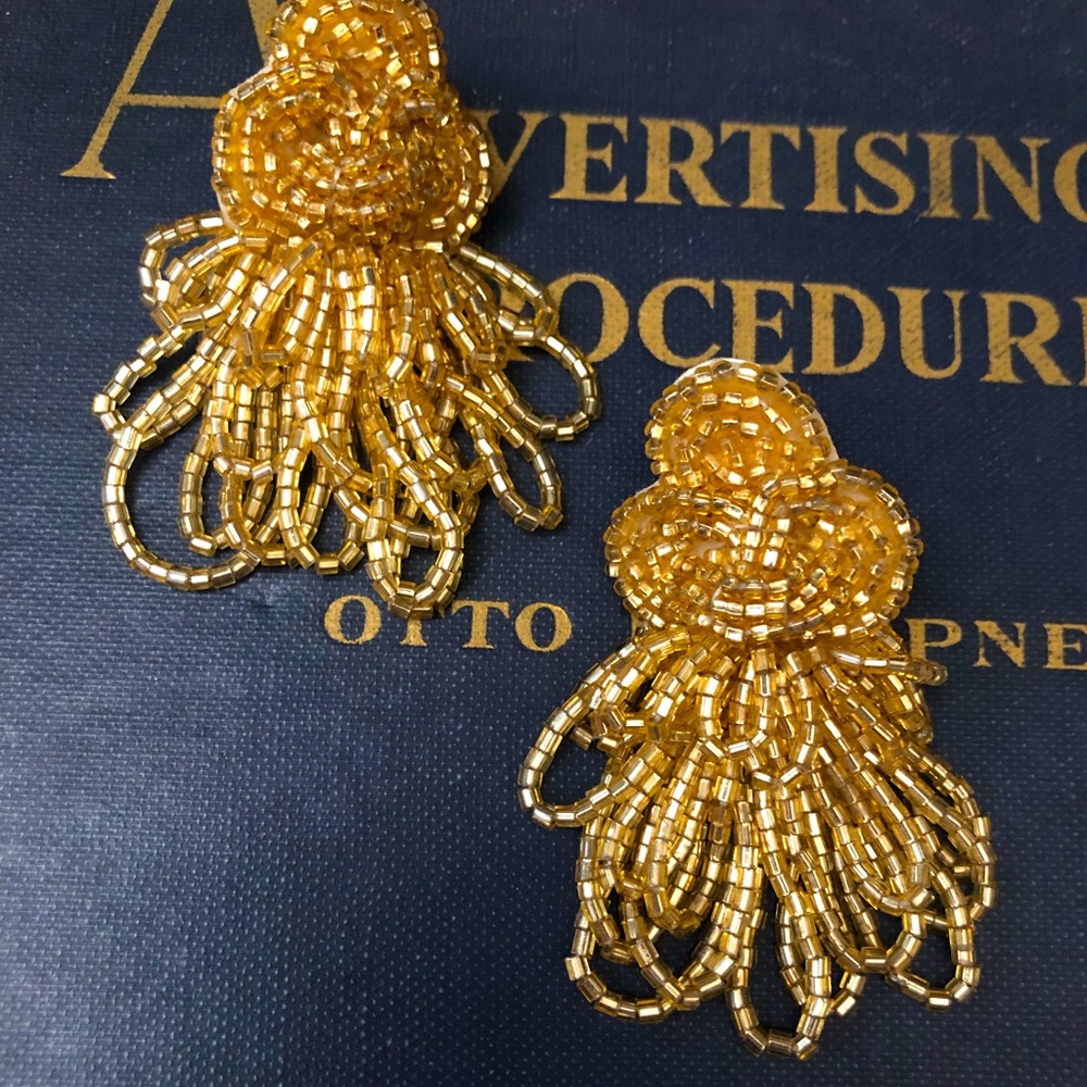 Vintage Handmade Gold Beaded Clip Earrings